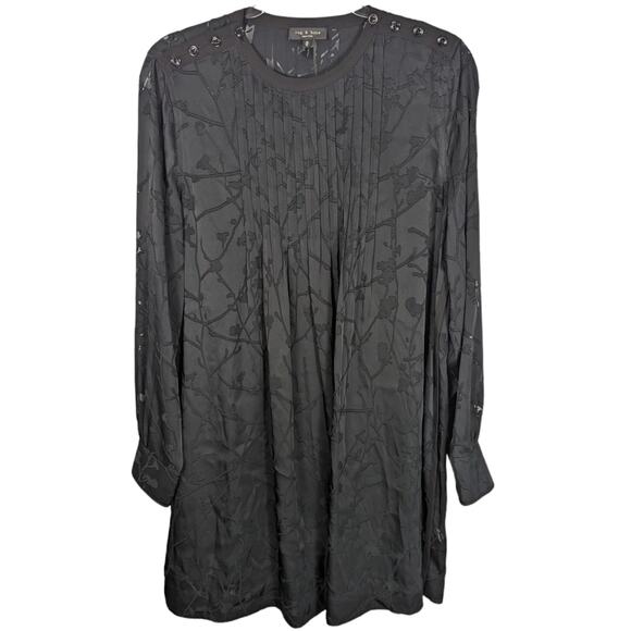 Rag & Bone Rubie Silk Blend Floral Burnout Long Sleeve Black Mini Dress Medium - Picture 2 of 13
